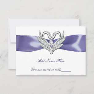 Carte De Remerciements Bleu violet cygnes d'argent Table Place Card