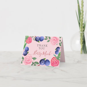 Carte De Remerciements Bleuets et fraises Cadre avec Roses roses roses