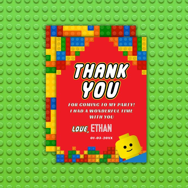 Carte De Remerciements Blocs de construction Anniversaire Amusant Enfants (Créateur téléchargé)