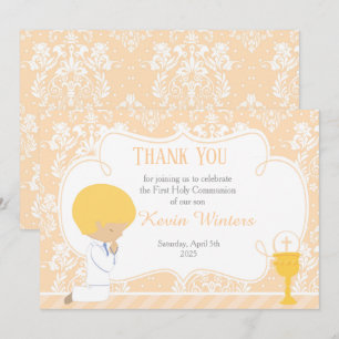 Carte De Remerciements Blonde Boy Première Communion Damask