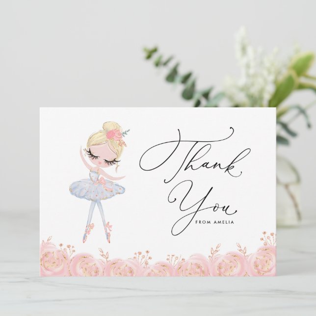 Carte De Remerciements Blonde Girl Ballerina en robe blanche Anniversaire (Debout devant)