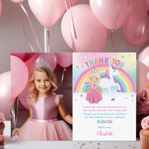 Carte De Remerciements Blonde Princess Rainbow Unicorn Photo Anniversaire