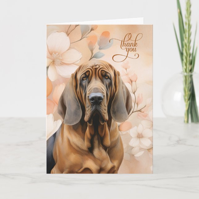 Carte De Remerciements Bloodhound Dog with Peach Blossoms (Devant)