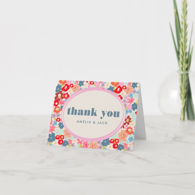 Carte De Remerciements Blooming Joy Bright Floral Maximalist Wedding (Devant)