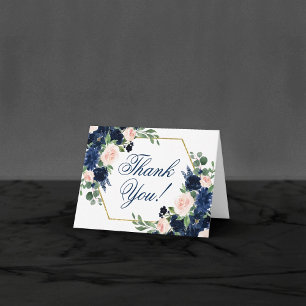 Carte De Remerciements Blooms Chics Bouquets bleu marine et rose pâle