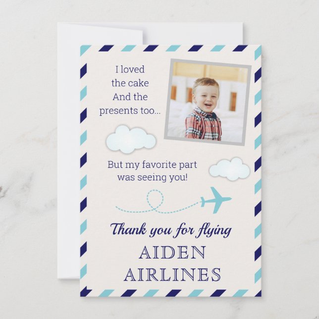 Carte De Remerciements Blue Airline Baby Boy 1er anniversaire (Devant)