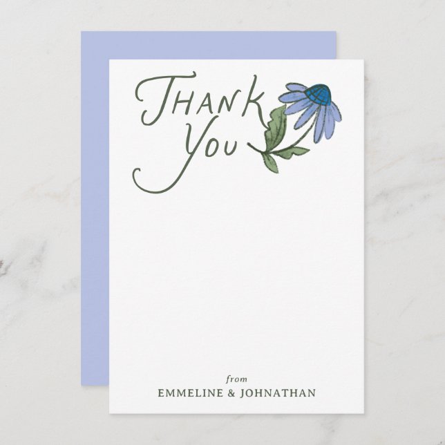 Carte De Remerciements Blue and Green Wildflower Flat Thank You Notes (Devant / Derrière)
