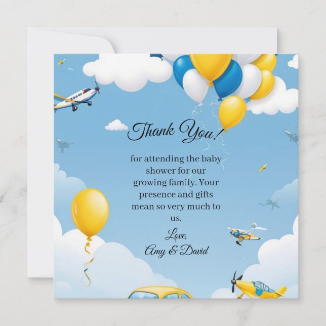 Carte De Remerciements Blue and Yellow Boy Baby Shower Thank You (Devant)