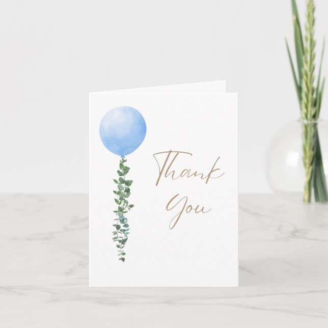 Carte De Remerciements Blue Balloon bébé garçon aquarelle (Devant)