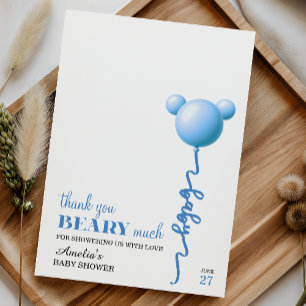 Carte De Remerciements Blue Beary Much Bear Balloon Bébé Garçon