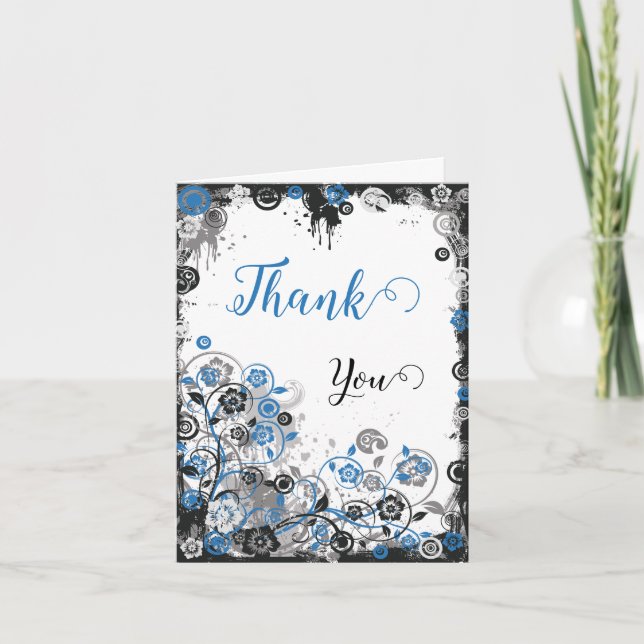 Carte De Remerciements Blue & Black Splatter Floral Thank You Card (Devant)