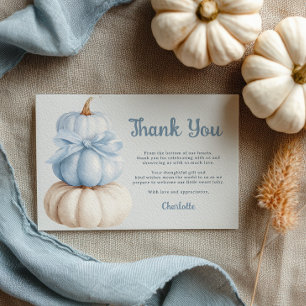 Carte De Remerciements Blue Bow Little Citrouille Baby shower garçon