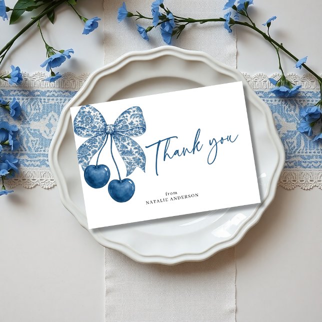 Carte De Remerciements Blue Bow Something Blue Theme Bridal Shower (Créateur téléchargé)