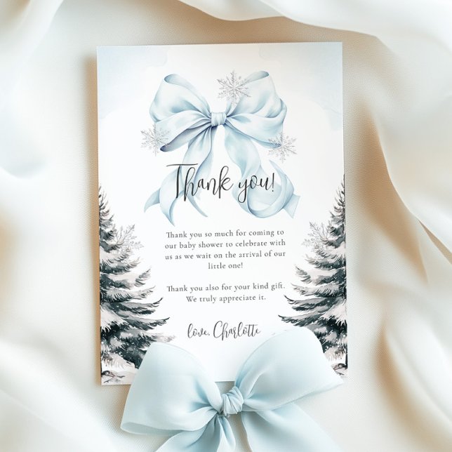Carte De Remerciements Blue Bow Winter Baby Shower Flat Thank You Card (Créateur téléchargé)