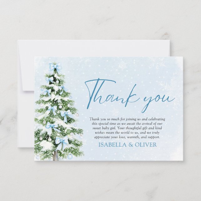 Carte De Remerciements Blue Bows Christmas Tree Winter Thank you card (Devant)
