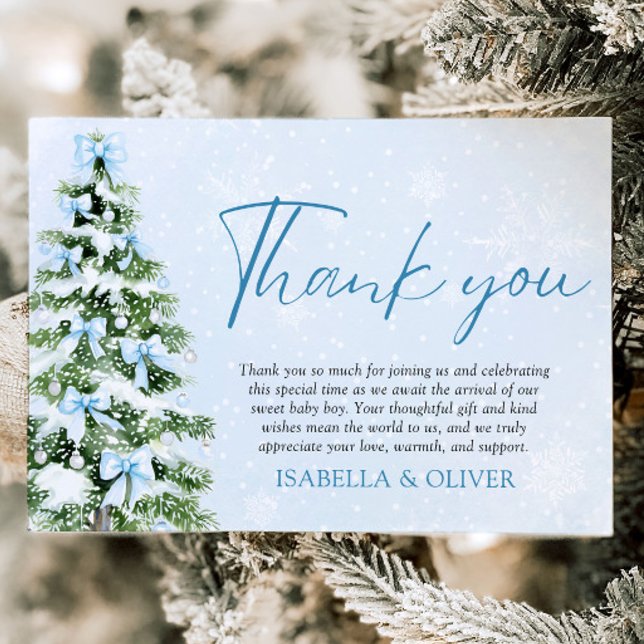 Carte De Remerciements Blue Bows Christmas Tree Winter Thank you card (Blue Bows Christmas Tree Winter Thank you card)