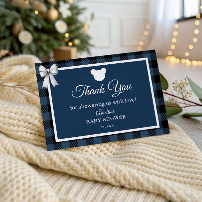 Carte De Remerciements Blue Buffalo Plaid Bear Thank You Card (Créateur téléchargé)