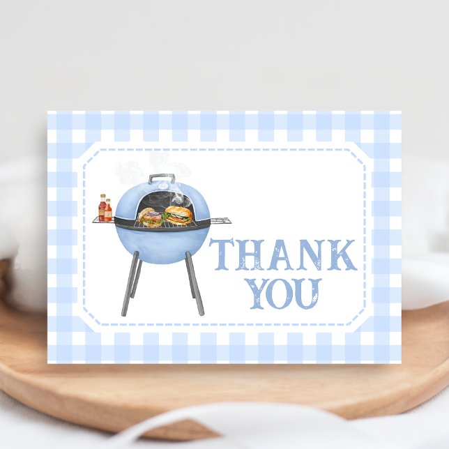 Carte De Remerciements Blue Burger BBQ Baby Shower (Bun and Burgers Baby Shower Thank You Card
)