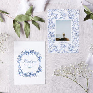 Carte De Remerciements Blue Chinoiserie Floral Photo Mariage