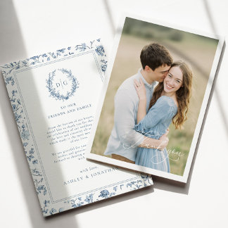 Carte De Remerciements Blue Chinoiserie Photo Wedding
