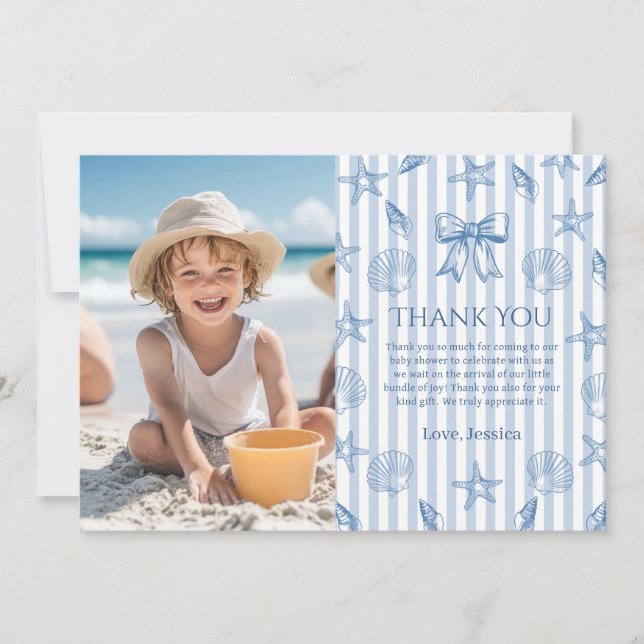 Carte De Remerciements Blue Coquette Seashells Baby Shower Photo (Devant)