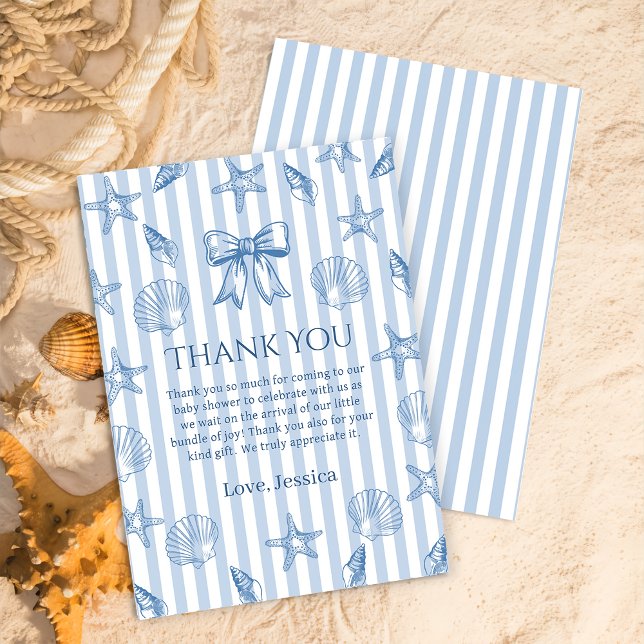 Carte De Remerciements Blue Coquette Seashells Baby Shower Thank You Card (Créateur téléchargé)