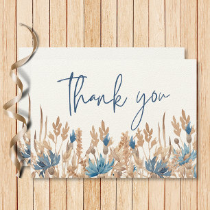 Carte De Remerciements Blue Cornflowers & Blé Field Mariage moderne