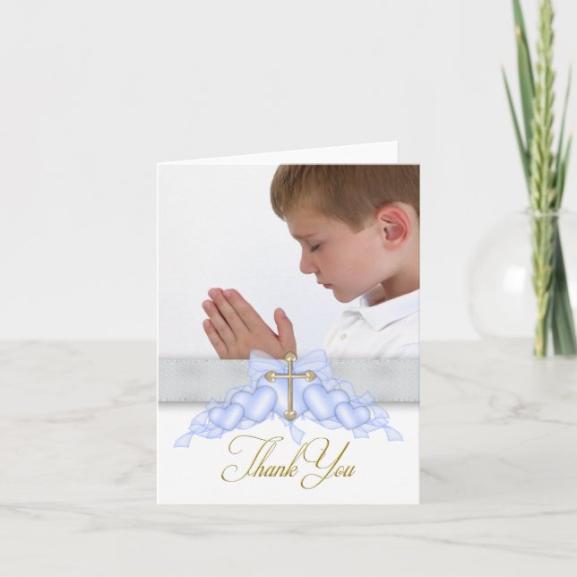 Carte De Remerciements Blue Cross Photo First Communion Thank You Cards (Devant)