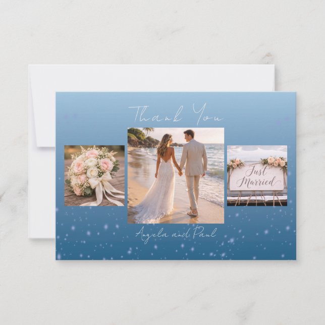 Carte De Remerciements Blue Custom Photo Wedding Thank You Card Flat (Devant)