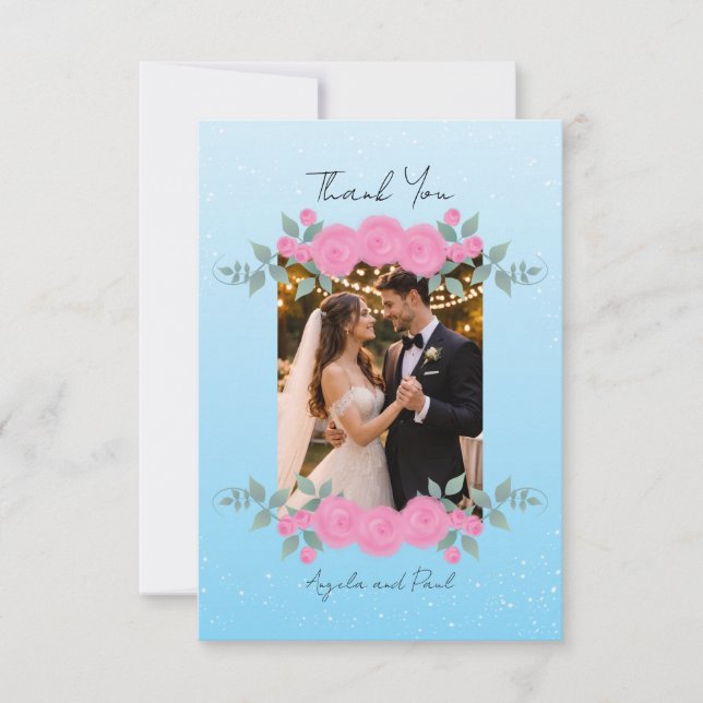 Carte De Remerciements Blue Custom Photo Wedding Thank You Card Flat (Devant)