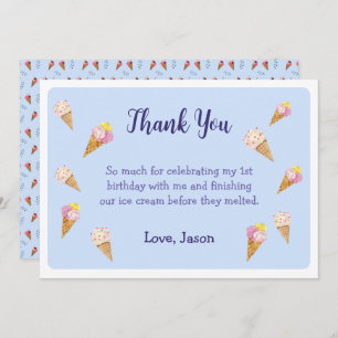 Carte De Remerciements Blue Cute Ice Cream Cone Party Bois Anniversaire
