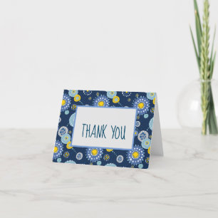 Carte De Remerciements Blue Dotty Flower
