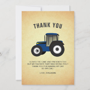 Carte De Remerciements Blue Farm Tractor Anniversaire de enfant Party