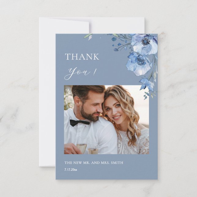 Carte De Remerciements Blue Fine Art Flowers Wedding Thank You Card (Devant)