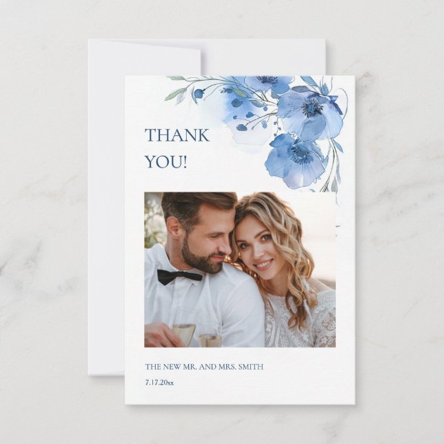 Carte De Remerciements Blue Fine Art Flowers Wedding Thank You Card (Devant)