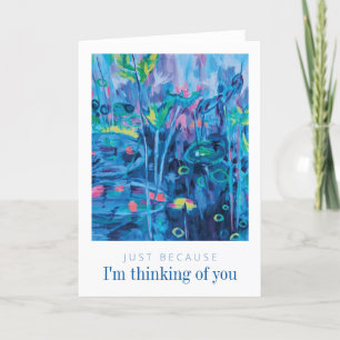 Carte De Remerciements Blue Floral Abstrait Pensée de vous
