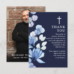 Carte De Remerciements Blue Floral Christian Célébration De La Vie Photo