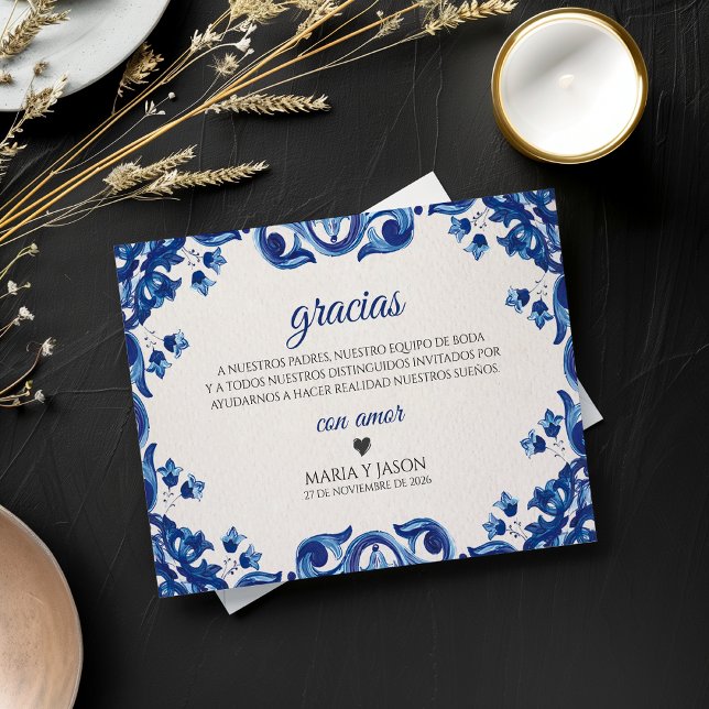 Carte De Remerciements Blue Floral Elegant Fiesta Spanish Wedding (Blue Floral Elegant Fiesta Spanish Wedding Thank You Card)