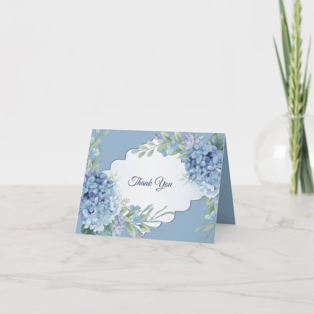 Carte De Remerciements Blue Floral Green Leaves Frame Elegant Wedding (Devant)