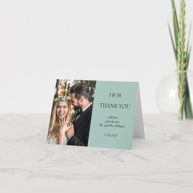 Carte De Remerciements Blue Floral Photo Wedding Thank You (Devant)