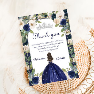 Carte De Remerciements Blue Floral Princess Quinceanera Anniversaire