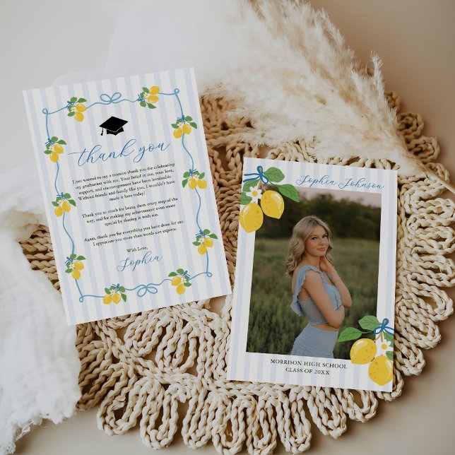 Carte De Remerciements Blue Freshly Lemon Citrus Graduation Party (Créateur téléchargé)