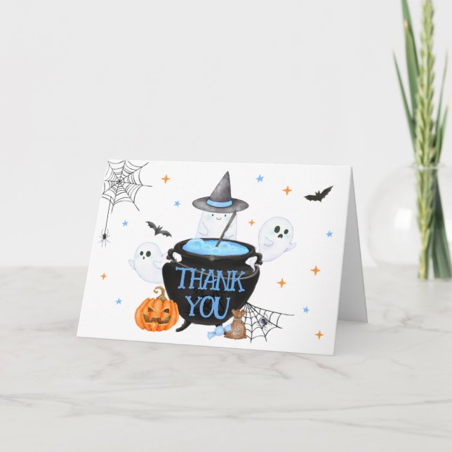 Carte De Remerciements Blue Ghost Halloween Baby est en train de brasser  (Devant)