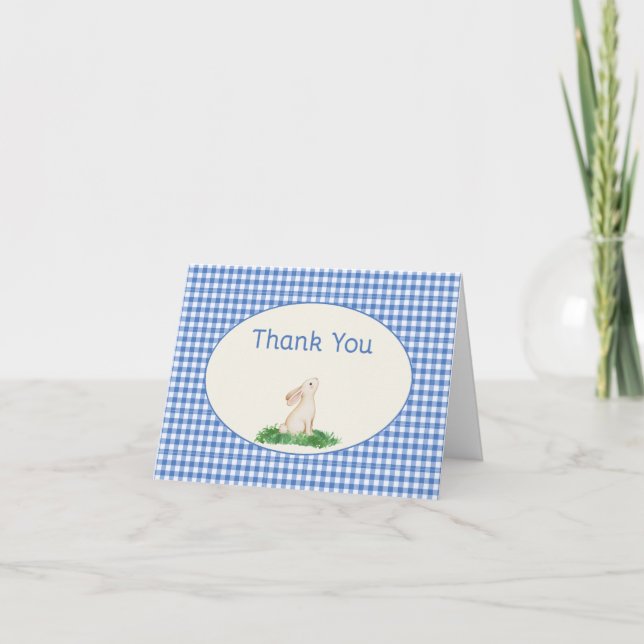 Carte De Remerciements Blue Gingham Bunny Thank you Note (Devant)