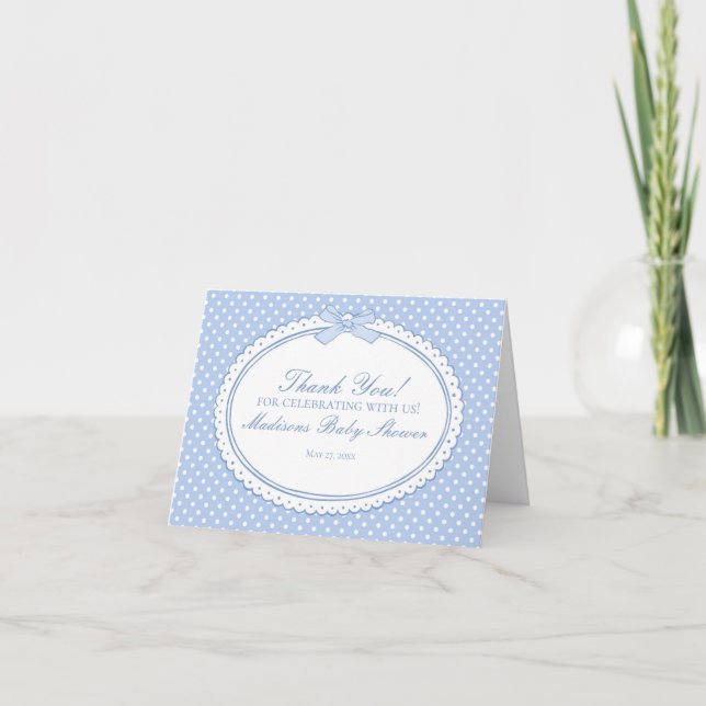 Carte De Remerciements Blue Gingham Coquette Bow Thank You Card  (Devant)