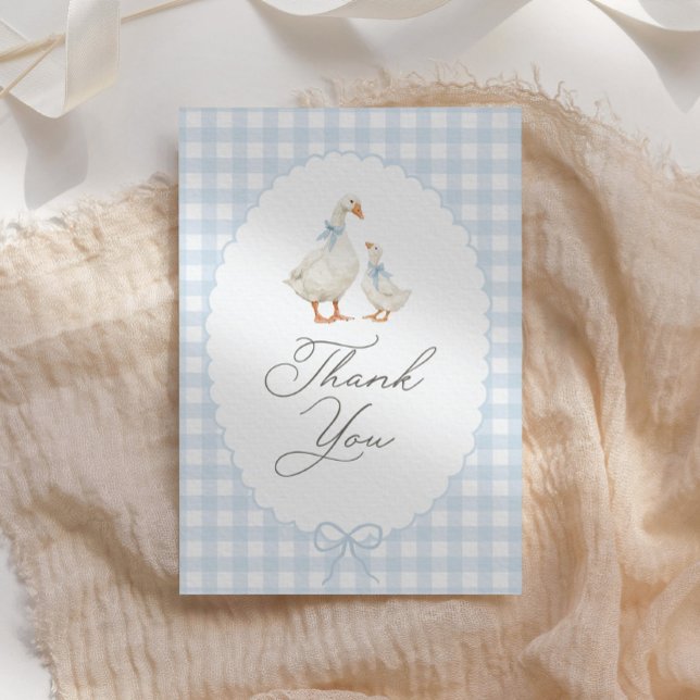 Carte De Remerciements Blue Gingham Silly Goose Baby Shower (Créateur téléchargé)