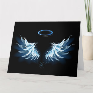 Carte De Remerciements Blue Glowing Angel Wings on black background