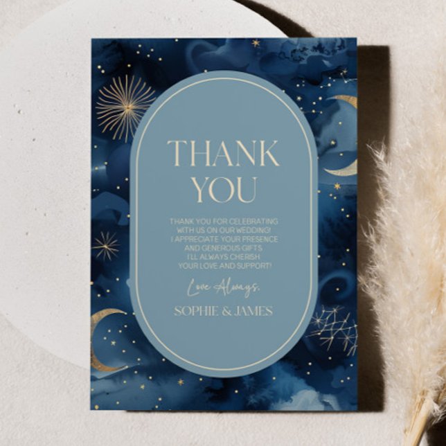 Carte De Remerciements Blue Gold Celestial Elegant Starry Sky Wedding (Créateur téléchargé)