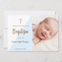 Blue Gold cross Custom Modern Baby Boy Baptême