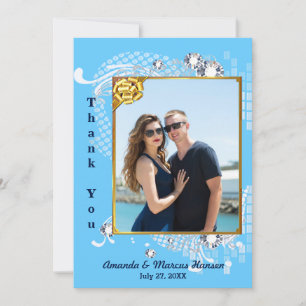 Carte De Remerciements Blue & Gold Frame & Diamonds Image Thank You Card